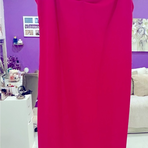 Zara Sheath Ruched Midi Dress Pink Spaghetti Straps Crepe V-Neck - Picture 3 of 5